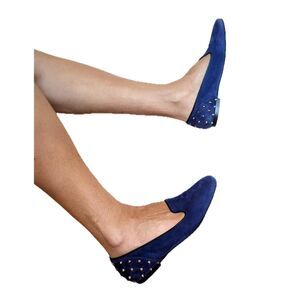 SANDRO Royal Blue Suede Spike Studded Slip On Loafers / Flats, Size 37 (U.S. 7)